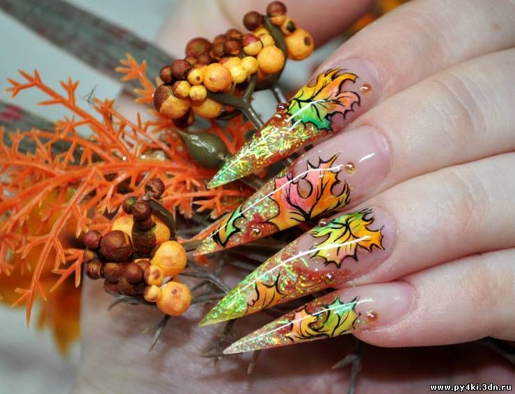 Осенние листья дизайн ногтей